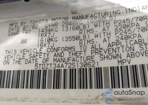 2002 Toyota Sequoia Sr5 V8 from USA, damaged, VIN 5TDZT34A72S130621